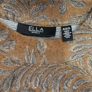 Rafaella Tan Leaf Pattern Sweatshirt Brushed Knit Pleated Sleeve SIZE Medium